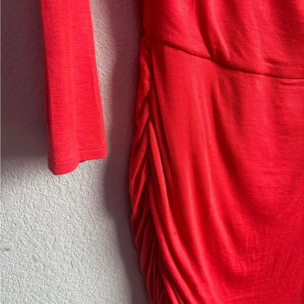 Athleta Poppy Red Coral Solstice Cowl Neck Long Sleeve Ruched Casual Dress M